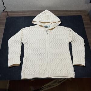 Aran Crafts Zip Hoodie Sweater Vintage Merino Wool Hooded Cable Knit Ireland 80s